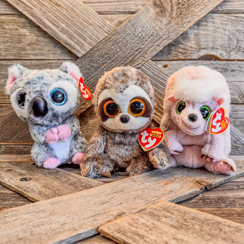 NWT-3 TY Beanie Boos-Karli the Koala-Dangler the Sloth-Bumper the Hedgehog, 6"
